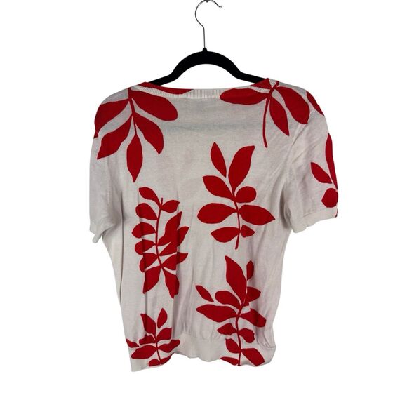 Ann Taylor red floral short sleeve sweater - size m - Picture 3 of 5